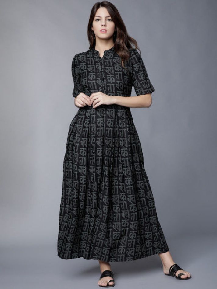 Picture of Women Black Printed Maxi Dress